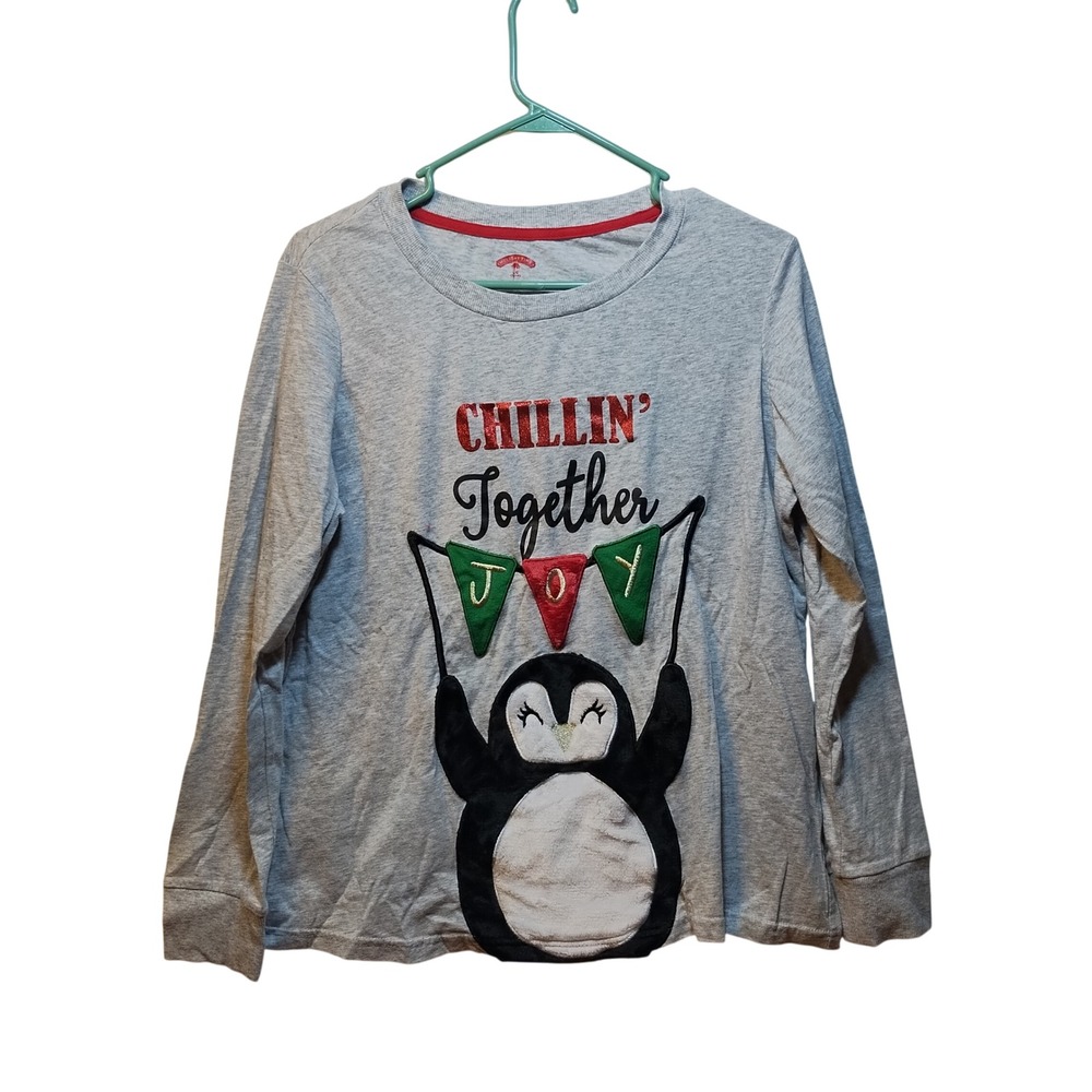 Holiday Time‎ Kids Penguin Chillin Together Long Sleeve Shirt Size LG 12 14 Gray